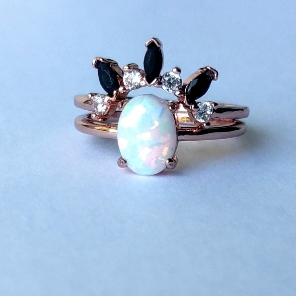 18k rose gold vermeil opal stacking ring set